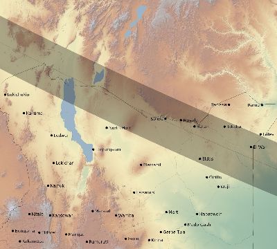 Map of the eclipse path across Kenya on 07/19/2251