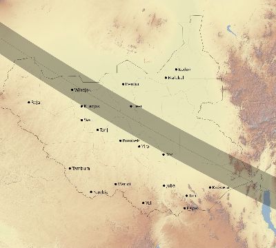 Map of the eclipse path across South Sudan on 07/19/2251