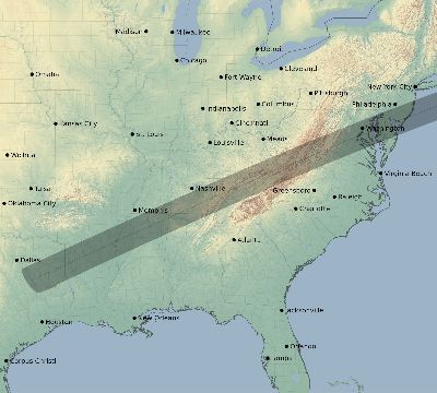 Map of the eclipse path across United States on 07/19/2251