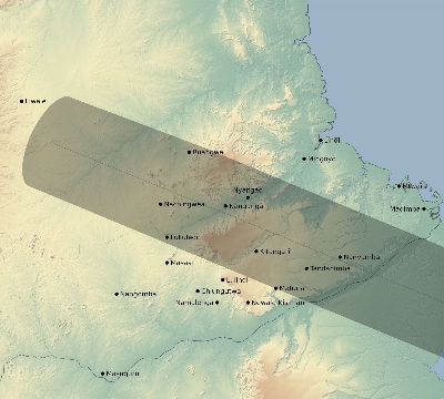 Map of the eclipse path across Tanzania on 01/12/2252