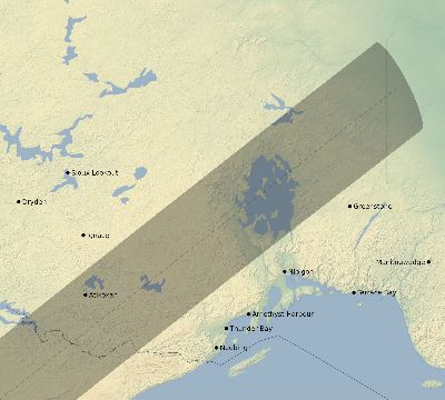 Map of the eclipse path across Canada on 12/31/2252