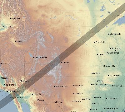 Map of the eclipse path across United States on 12/31/2252