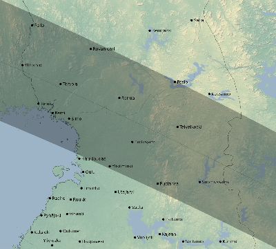 Map of the eclipse path across Finland on 05/17/2254