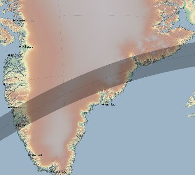 Map of the eclipse path across Greenland on 05/17/2254
