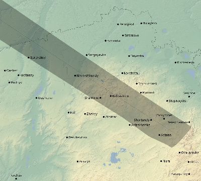 Map of the eclipse path across Kazakhstan on 05/17/2254