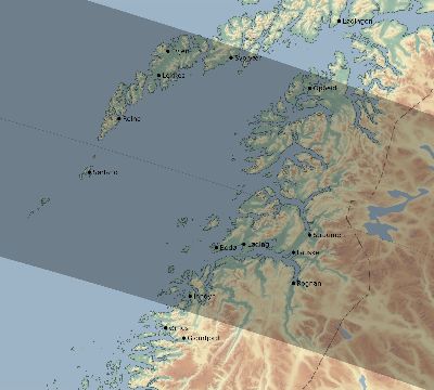 Map of the eclipse path across Norway on 05/17/2254