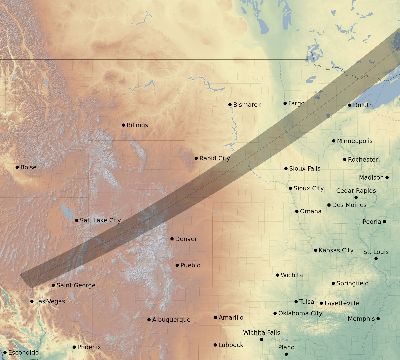 Map of the eclipse path across United States on 05/17/2254