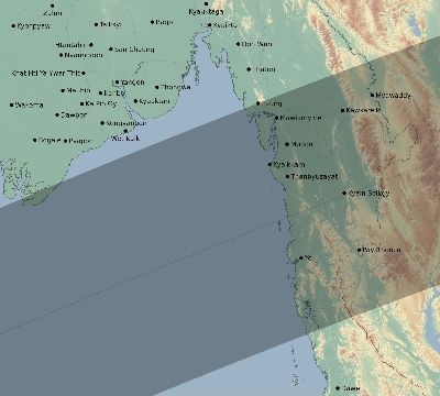 Map of the eclipse path across Myanmar on 05/07/2255