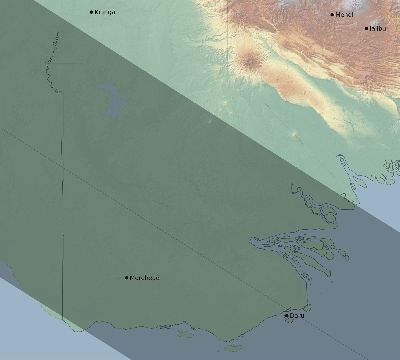 Map of the eclipse path across Papua New Guinea on 10/31/2255