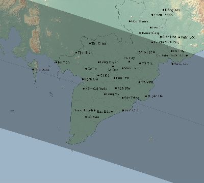 Map of the eclipse path across Vietnam on 10/31/2255