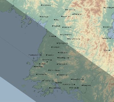 Map of the eclipse path across North Korea on 10/19/2256