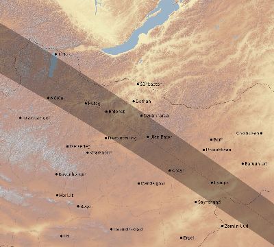 Map of the eclipse path across Mongolia on 10/19/2256