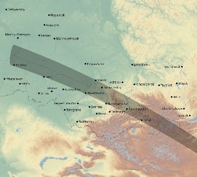 Map of the eclipse path across Russia on 10/19/2256