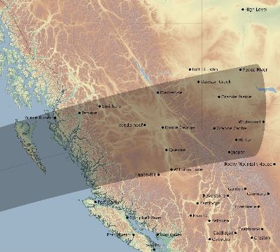 Map of the eclipse path across Canada on 03/06/2258