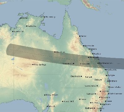 Map of the eclipse path across Australia on 02/23/2259