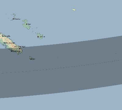 Map of the eclipse path across New Caledonia on 02/23/2259