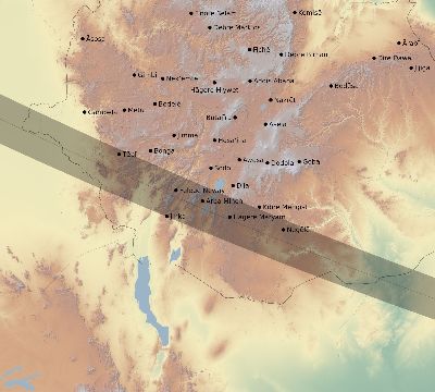 Map of the eclipse path across Ethiopia on 08/19/2259