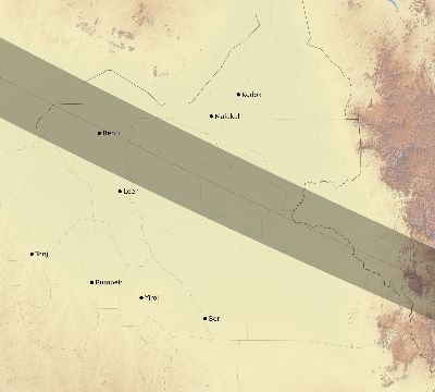 Map of the eclipse path across South Sudan on 08/19/2259