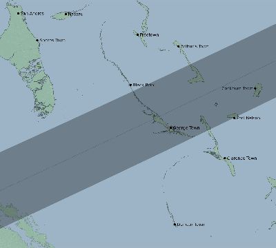 Map of the eclipse path across Bahamas on 12/22/2261