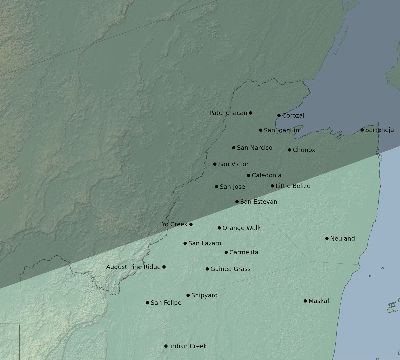 Map of the eclipse path across Belize on 12/22/2261