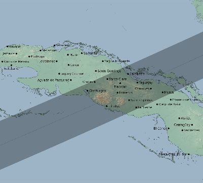Map of the eclipse path across Cuba on 12/22/2261