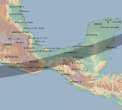 Map of the eclipse path across Mexico on 12/22/2261