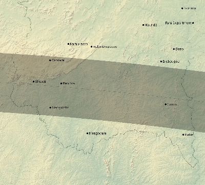 Map of the eclipse path across Burkina Faso on 06/17/2262
