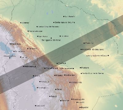 Map of the eclipse path across Bolivia on 06/17/2262
