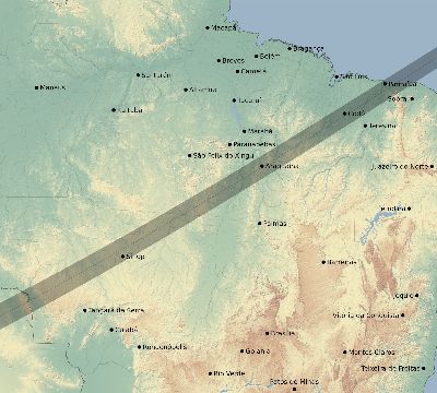 Map of the eclipse path across Brazil on 06/17/2262