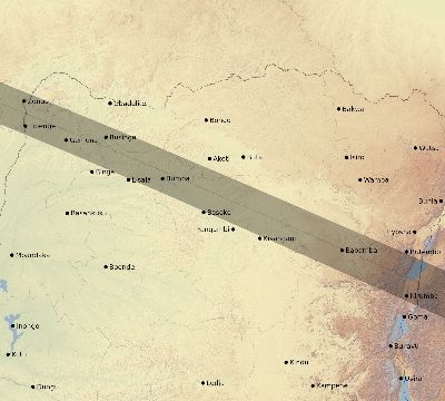 Map of the eclipse path across DR Congo on 06/17/2262