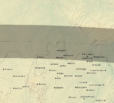 Map of the eclipse path across Côte d'Ivoire (Ivory Coast) on 06/17/2262