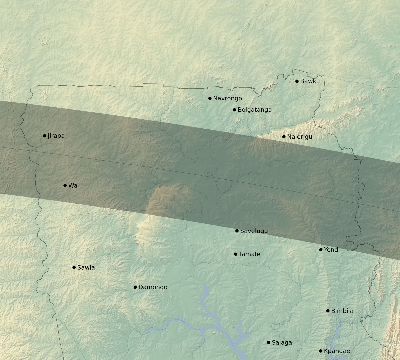 Map of the eclipse path across Ghana on 06/17/2262