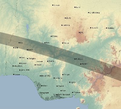 Map of the eclipse path across Nigeria on 06/17/2262