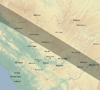 Map of the eclipse path across Republic of the Congo on 12/12/2262