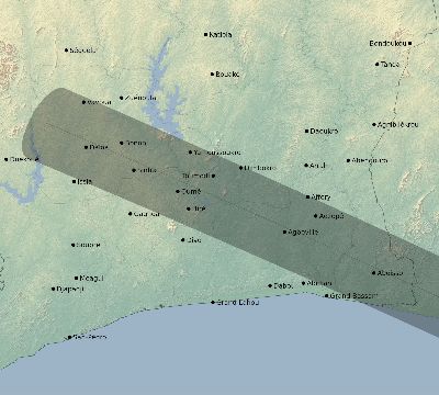 Map of the eclipse path across Côte d'Ivoire (Ivory Coast) on 12/12/2262