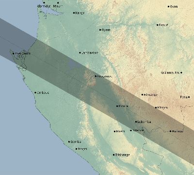 Map of the eclipse path across Gabon on 12/12/2262