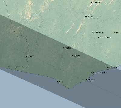 Map of the eclipse path across Ghana on 12/12/2262