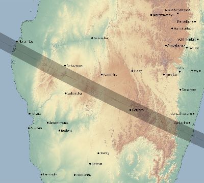 Map of the eclipse path across Madagascar on 12/12/2262