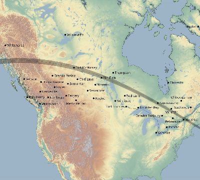 Map of the eclipse path across Canada on 06/06/2263
