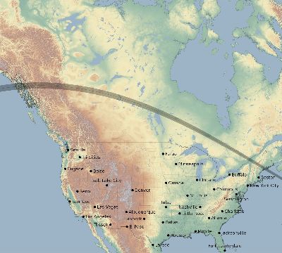 Map of the eclipse path across United States on 06/06/2263