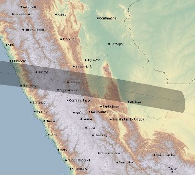 Map of the eclipse path across Peru on 04/16/2265