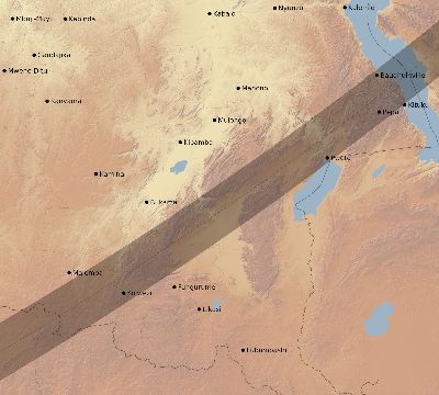 Map of the eclipse path across DR Congo on 04/06/2266