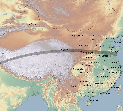 Map of the eclipse path across China on 04/06/2266