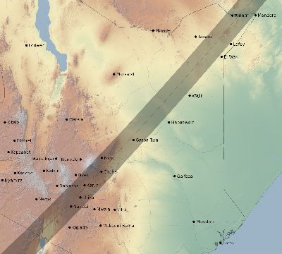 Map of the eclipse path across Kenya on 04/06/2266