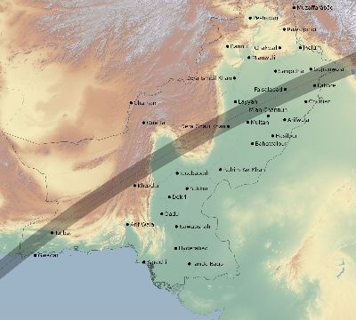 Map of the eclipse path across Pakistan on 04/06/2266
