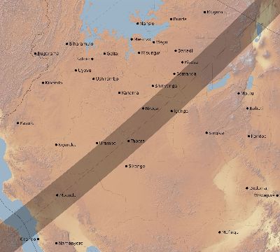 Map of the eclipse path across Tanzania on 04/06/2266