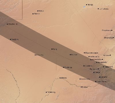 Map of the eclipse path across Botswana on 09/29/2266