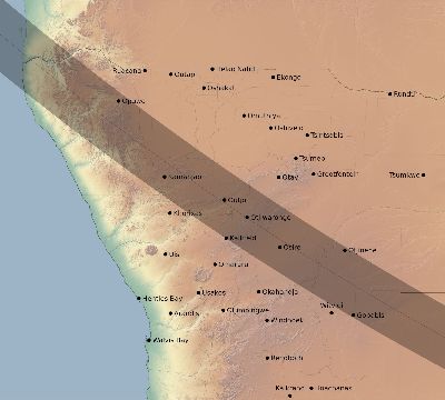 Map of the eclipse path across Namibia on 09/29/2266
