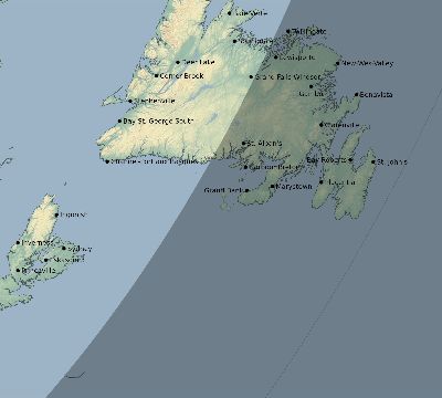 Map of the eclipse path across Canada on 03/26/2267