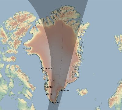 Map of the eclipse path across Greenland on 03/26/2267